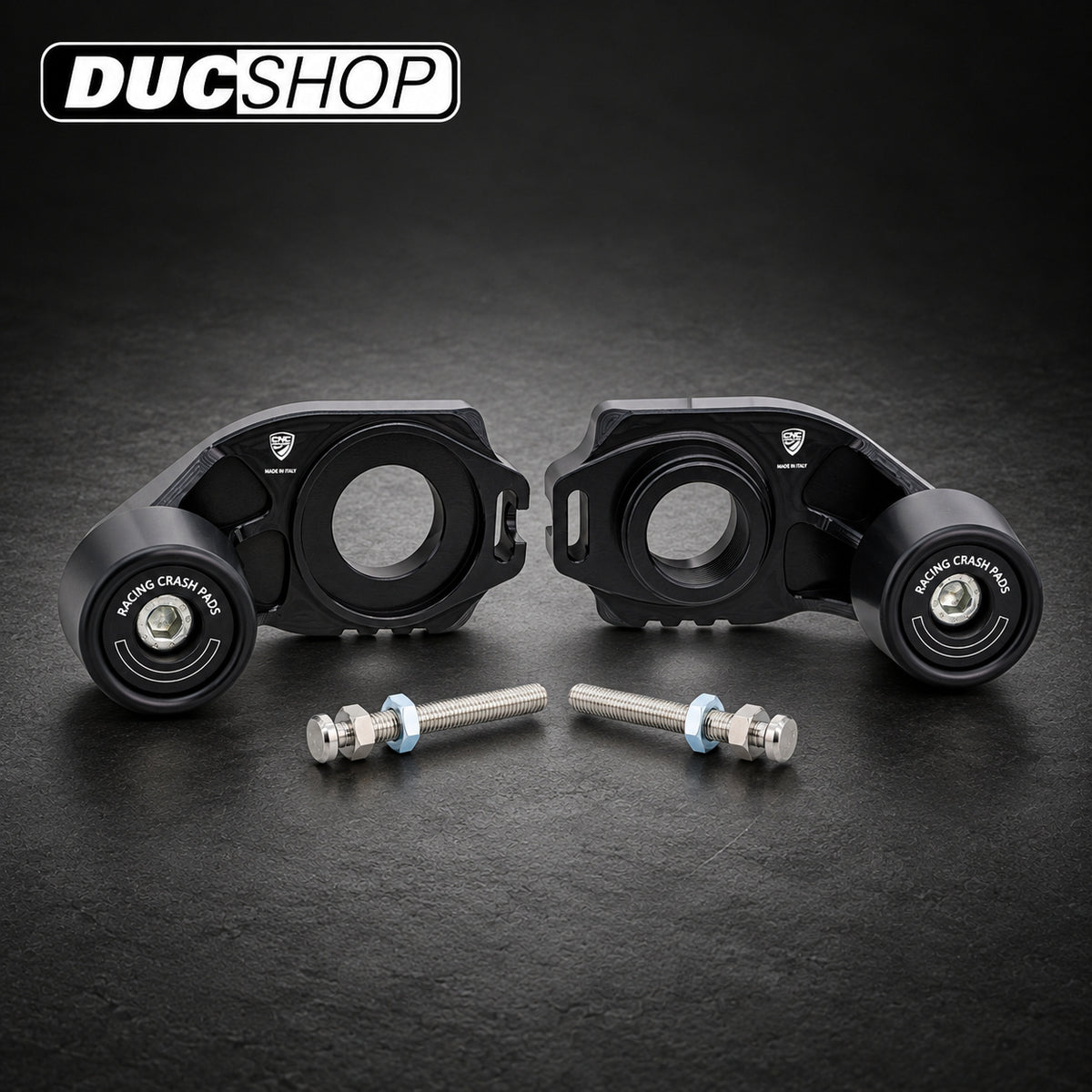 CNC Racing Billet Chain Adjuster Blocks With Sliders for the Ducati Monster 937, Hypermotard 698 Mono, and Multistrada V2 (2025+) | Frame Protection | ducshop.com