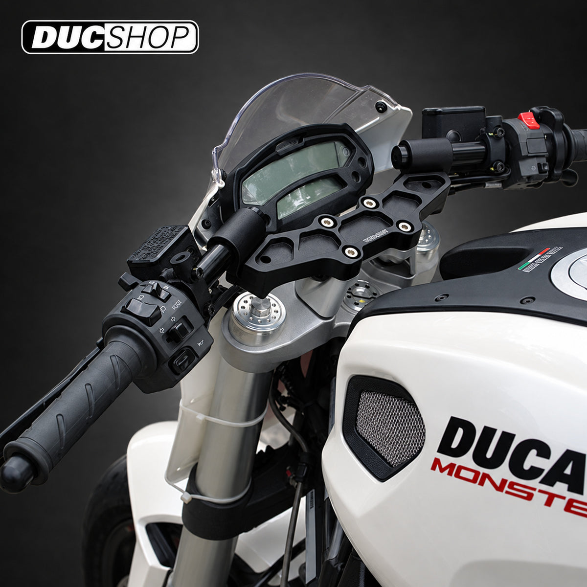 WOODCRAFT Ducati Monster 696/796/1100 Clipon Riser Adapter Plate w/Long Black Bars | DucShop