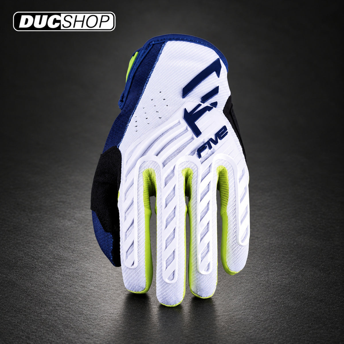 FIVE MXF3 EVO motorcycle gloves in NAVY/WHITE/FLUO YELLOW | Off Road Gloves | ducshop.com