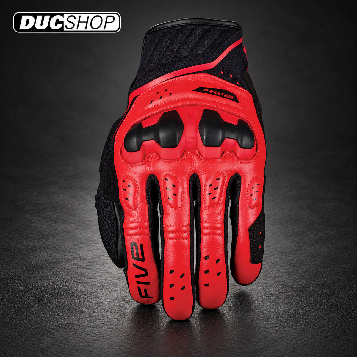 FIVE short-cuff motorcycle gloves in fluorescent red and black | ducshop.com